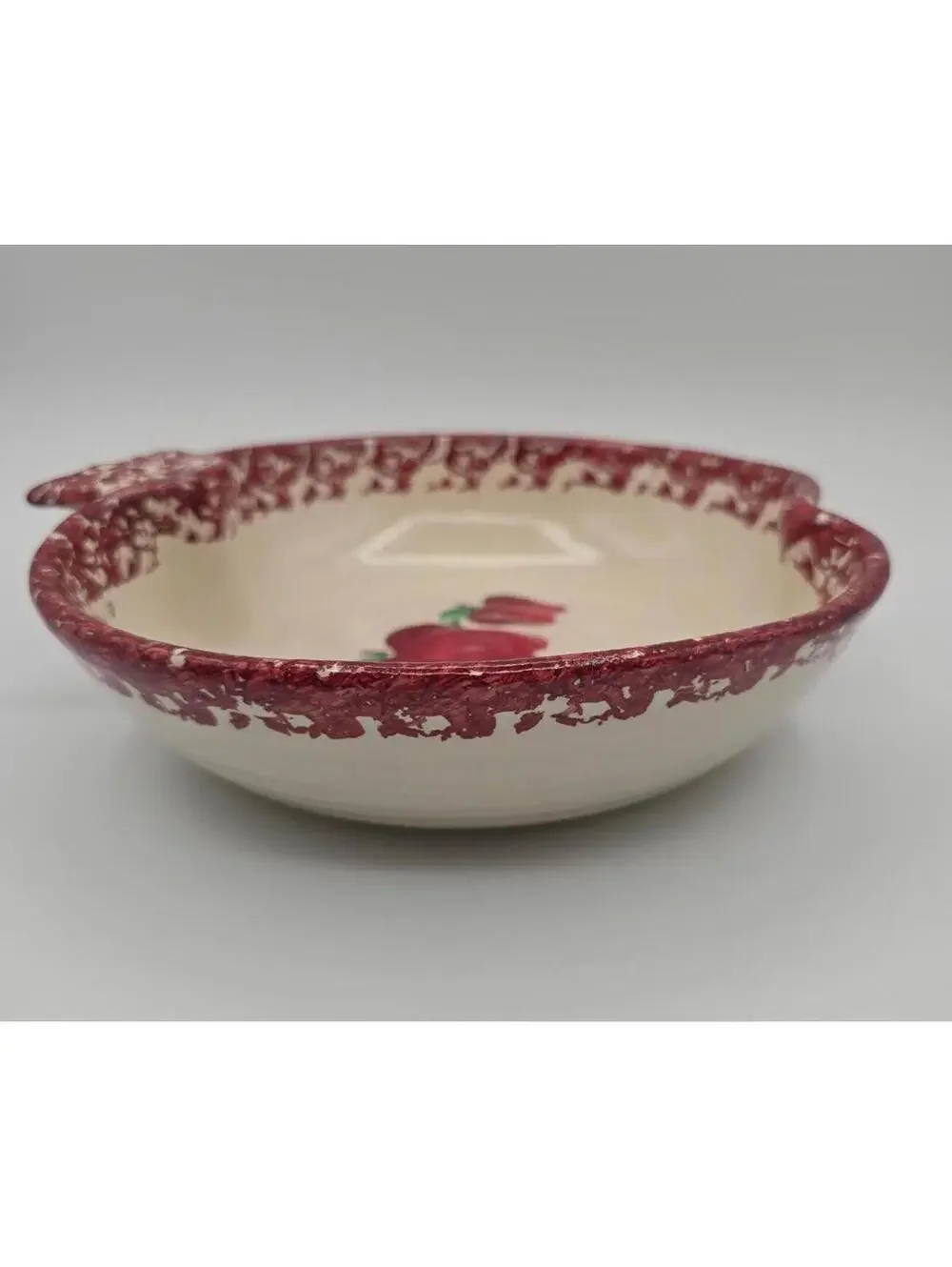 Vintage Washington Apple Pottery Apple Shape Dish w/Recipe Bottom Red Spongeware